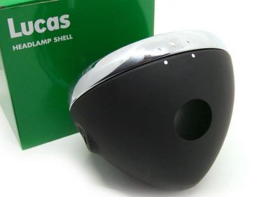 7" Inch Lucas Headlamp Shell Black/ Chrome Rim
