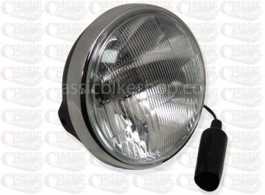 7" Inch Headlamp Satin Black Shell c / w Chrome Rim / Montage latéral