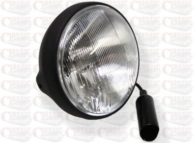 7" Headlight - Satin Black Shell With Black Rim, Side mount