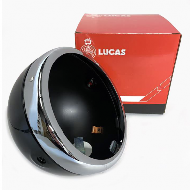 5.3/4" Inch Lucas Headlamp Black Shell/ Chrome Rim