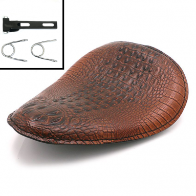 Brown Alligator Solo Bobber Seat With Chrome Fixings