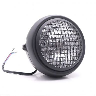 Matte Black Universal Retro Round Head Lights Mesh Grill Motorcycle Headlight