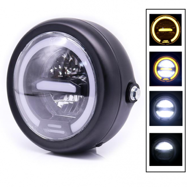 6.5" inch Motorcycle Amber Halo LED Round Headlight Hi/Lo Headlamp