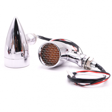 12V LED Metal Chrome Indicator Set (Bullet Stye With Mesh)