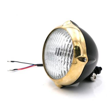 Universal 12v Halogen Black With Gold Rim Bottom Mount Headlamp/ Headlight